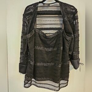 Ensemble top and cardigan vest womens XL black mesh